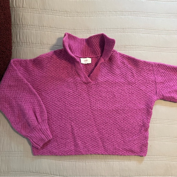 XiRENA Sweaters - XiRENA Magenta Collar V Neck Sweater Baby Alpaca Wool Fuchsia
